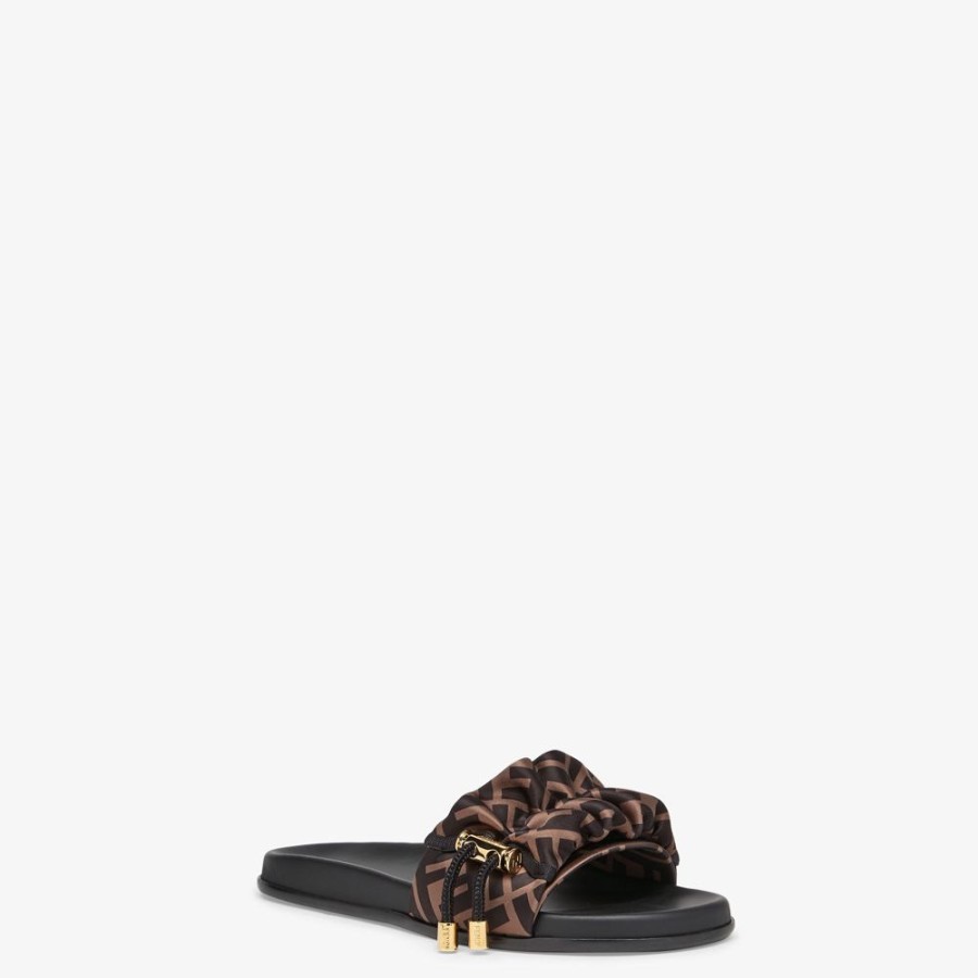 Donna Fendi Slides E Sandali | Slide In Raso Marrone