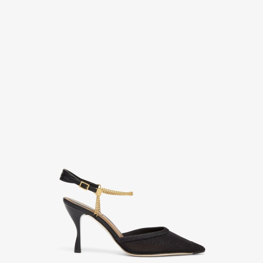 Donna Fendi Decollete | Slingback Tacco Alto In Rete Nera