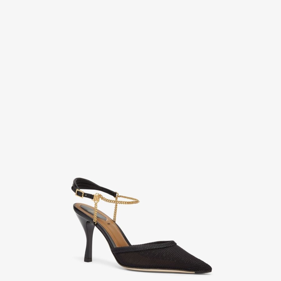 Donna Fendi Decollete | Slingback Tacco Alto In Rete Nera