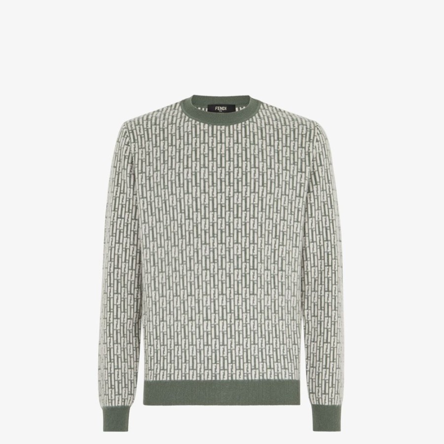 Uomo Fendi Maglieria | Maglia In Cashmere Verde