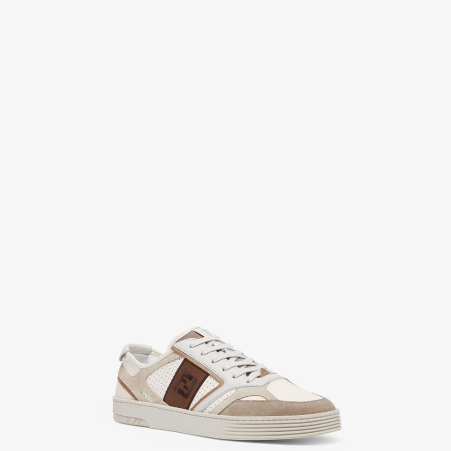 Uomo Fendi Sneakers | Low Top In Pelle Beige