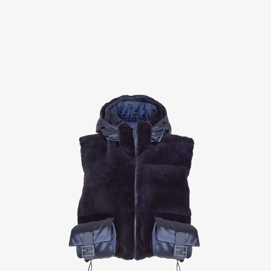 Donna Fendi Cappotti E Capispalla | Gilet In Visone E Nylon Blu