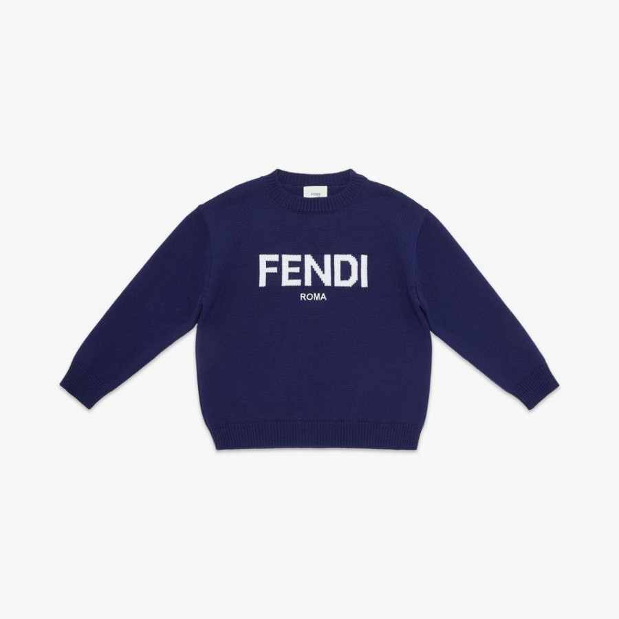 Bambini Fendi Abbigliamento | Maglione Junior In Lana Blu Navy