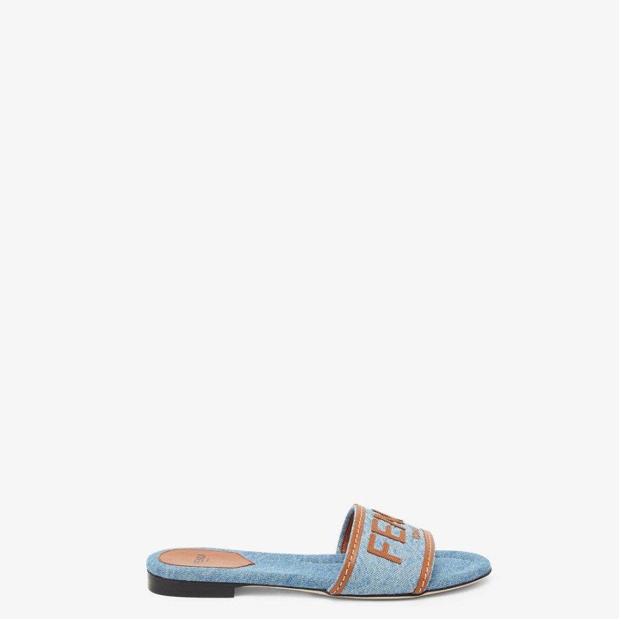 Donna Fendi Slides E Sandali | Slide In Denim Azzurro