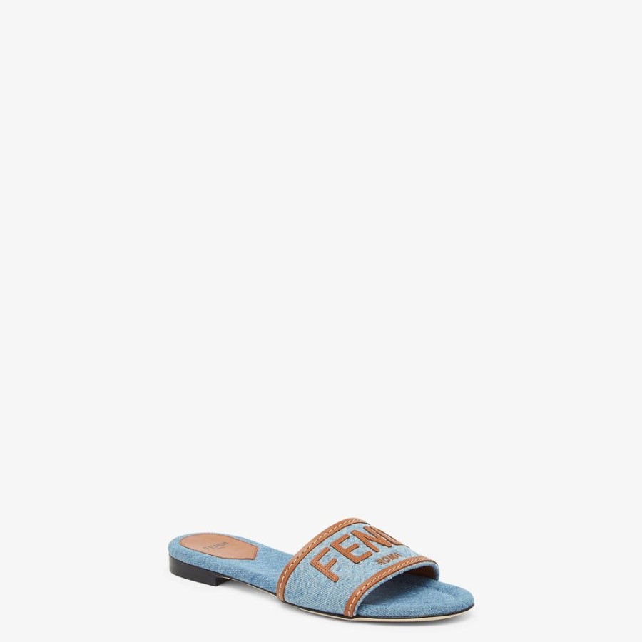 Donna Fendi Slides E Sandali | Slide In Denim Azzurro