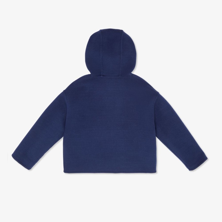 Bambini Fendi Abbigliamento | Giacca In Panno Di Lana Doppia Blu E Logo