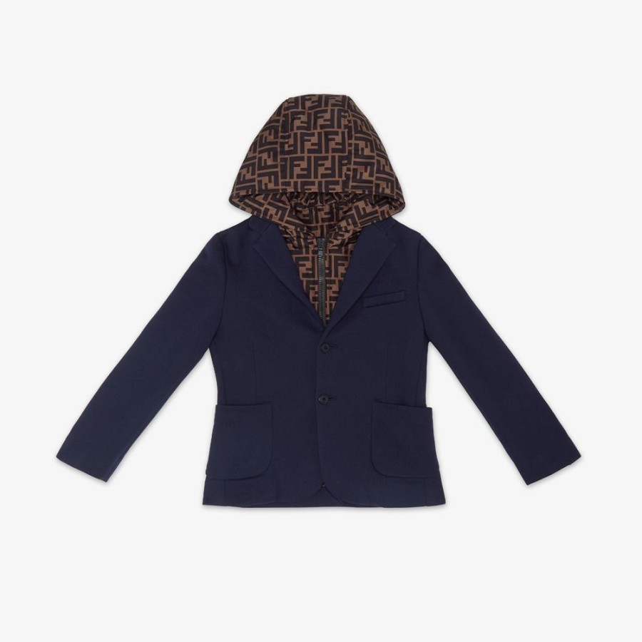 Bambini Fendi Abbigliamento | Giacca Blu Navy Con Cappuccio Ff