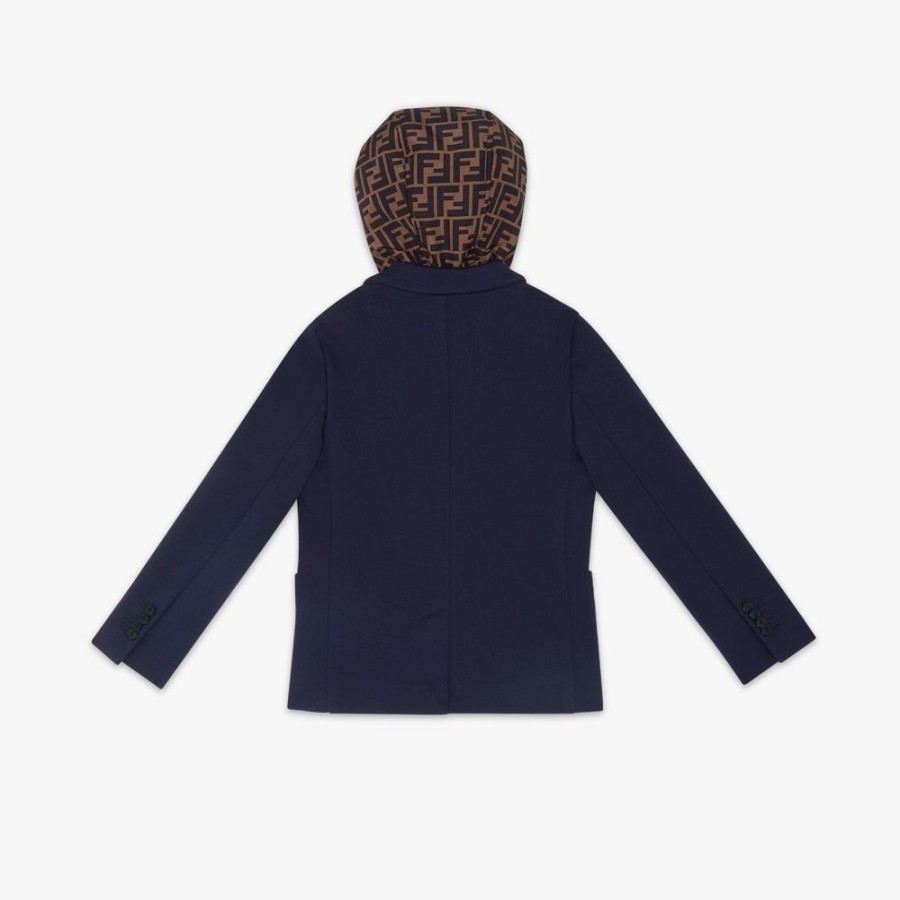 Bambini Fendi Abbigliamento | Giacca Blu Navy Con Cappuccio Ff