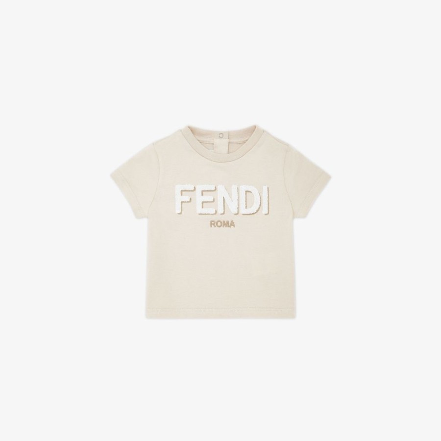 Bambini Fendi Bambina | T-Shirt Fendi Roma In Jersey Beige