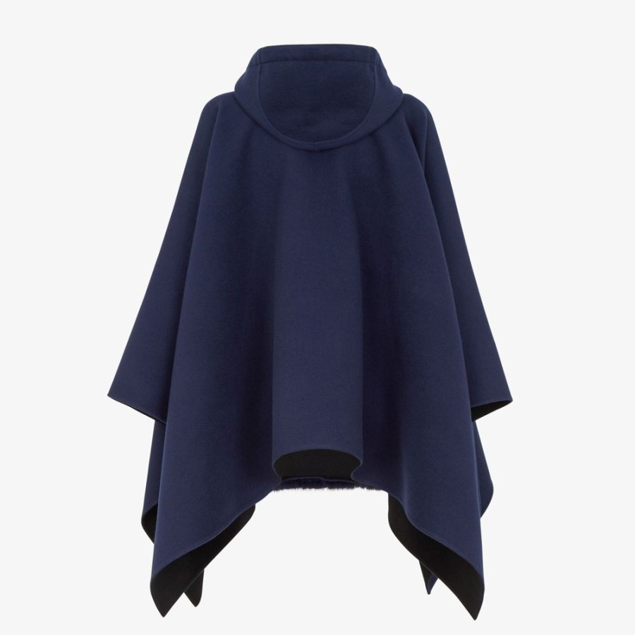 Donna Fendi Sciarpe E Poncho | Poncho In Lana E Visone Blu