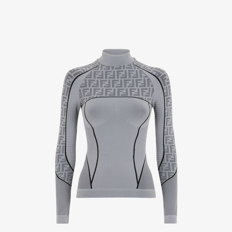 Donna Fendi Skiwear | Maglia In Tessuto Tecnico Ff Grigio