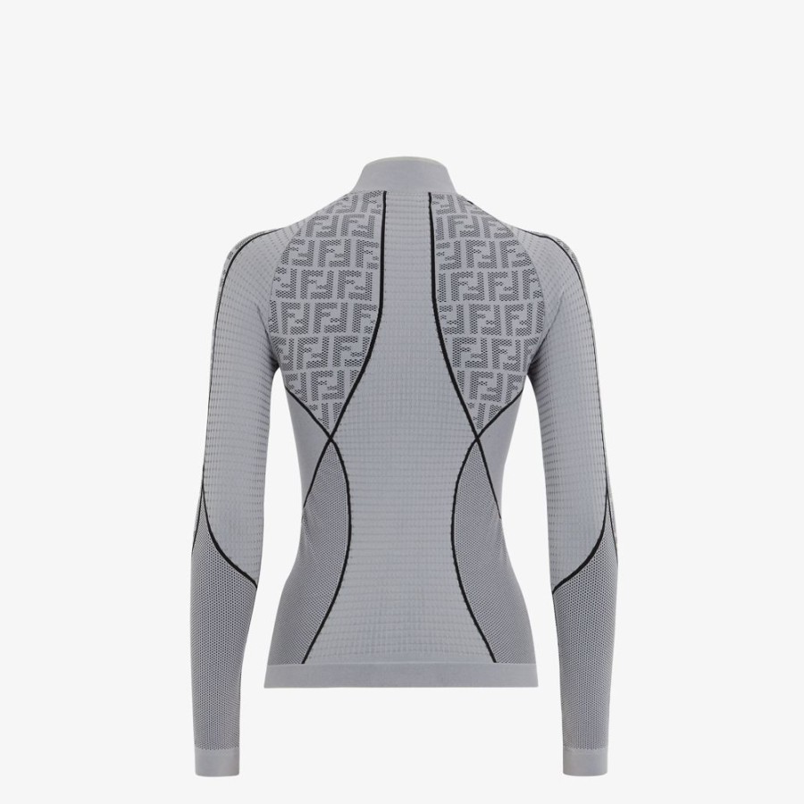 Donna Fendi Skiwear | Maglia In Tessuto Tecnico Ff Grigio