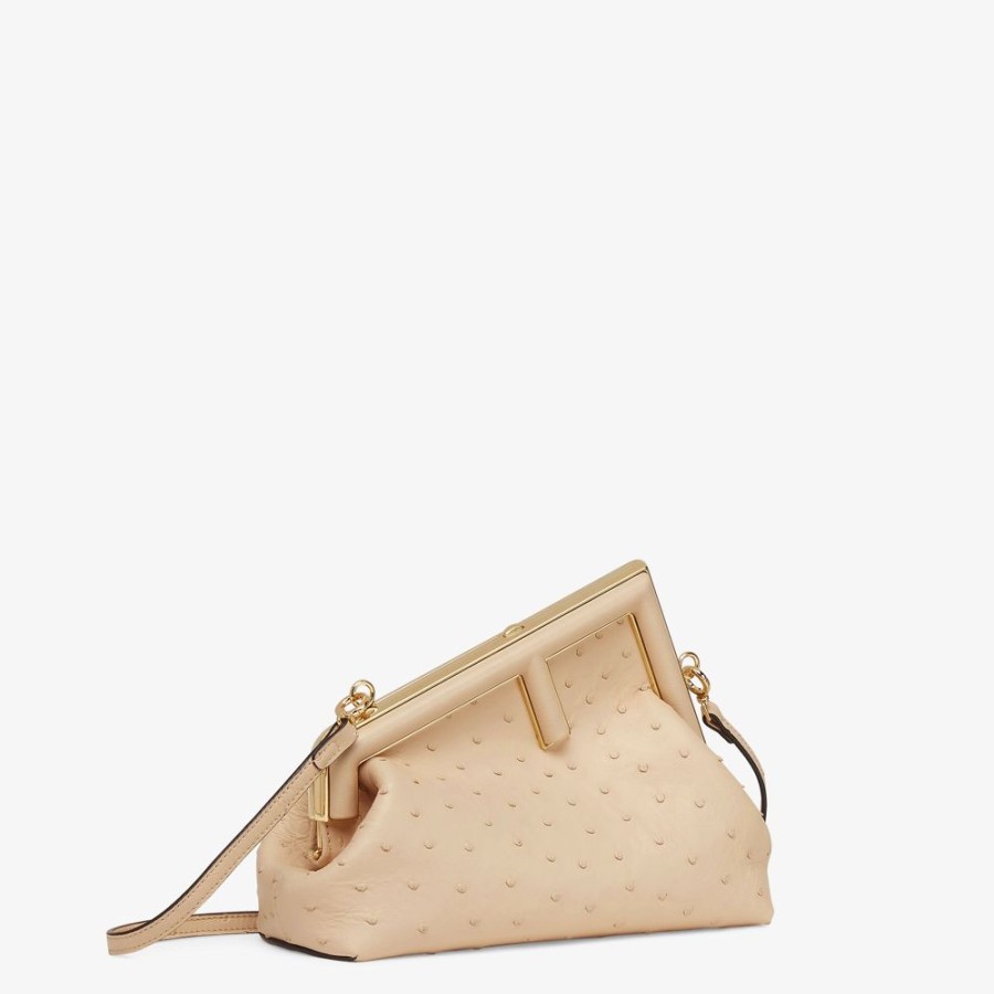 Donna Fendi Pelli Pregiate | Borsa In Struzzo Beige