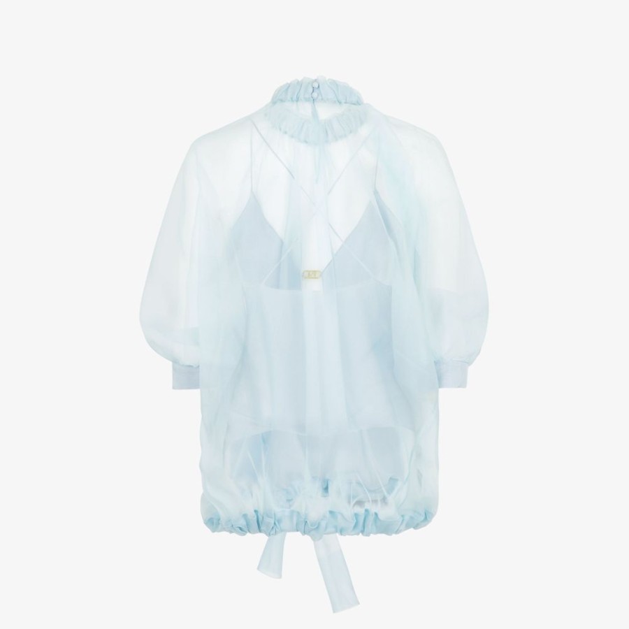 Donna Fendi Top E Camicie | Top In Organza Di Seta Azzurra