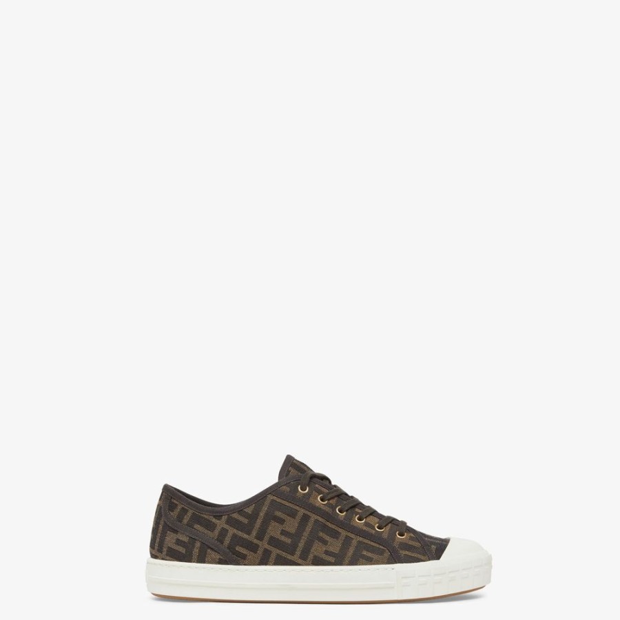 Donna Fendi Sneakers | Low Top In Tessuto Ff Marrone