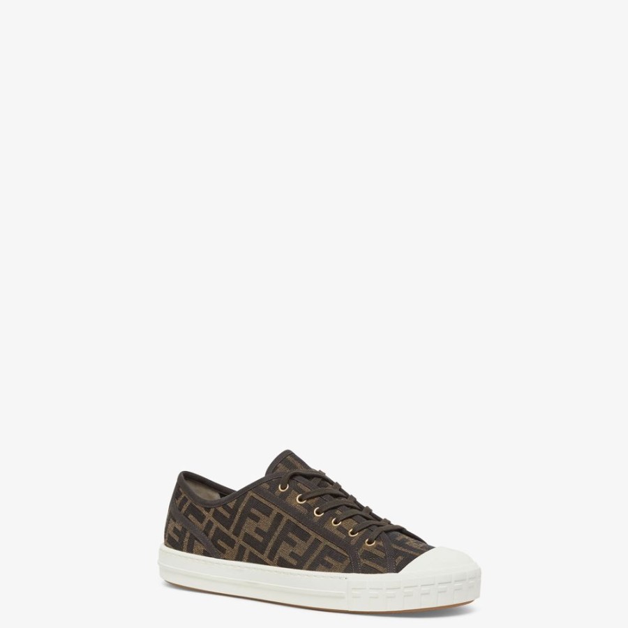 Donna Fendi Sneakers | Low Top In Tessuto Ff Marrone