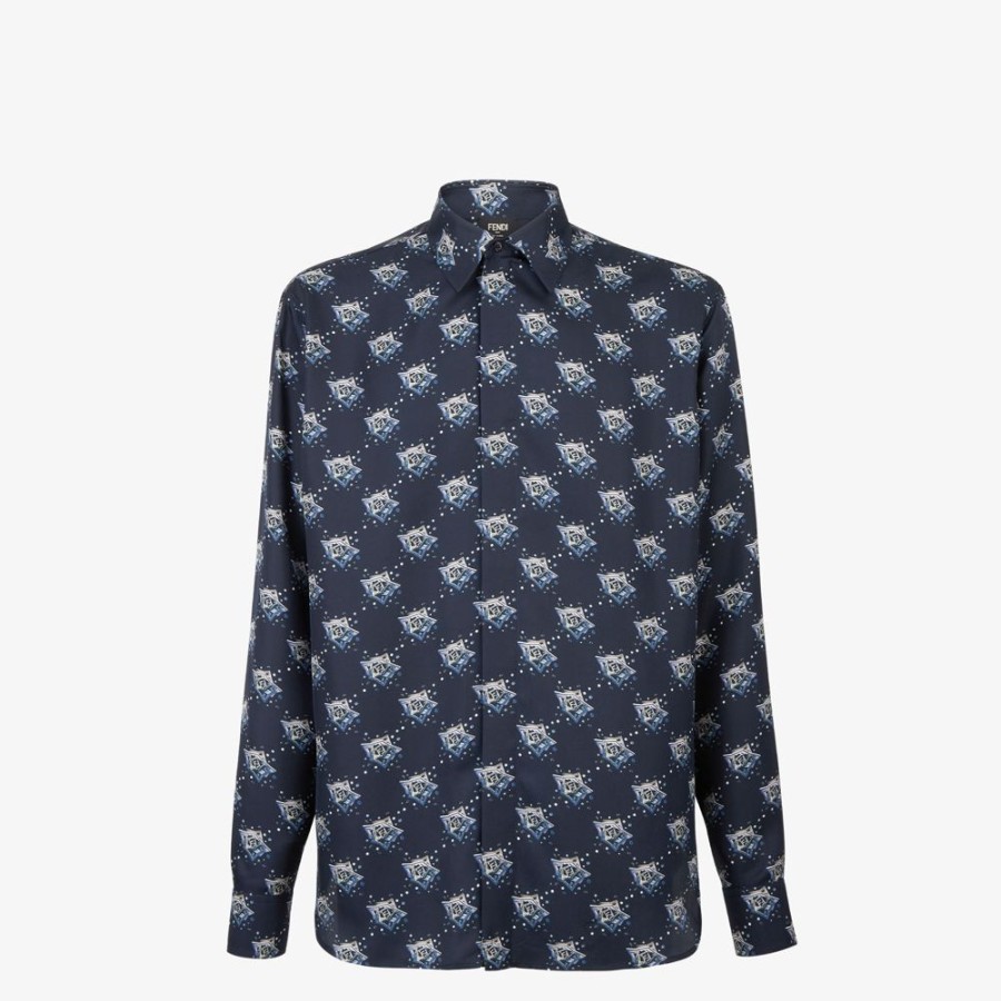 Uomo Fendi Camicie | Camicia In Seta Blu