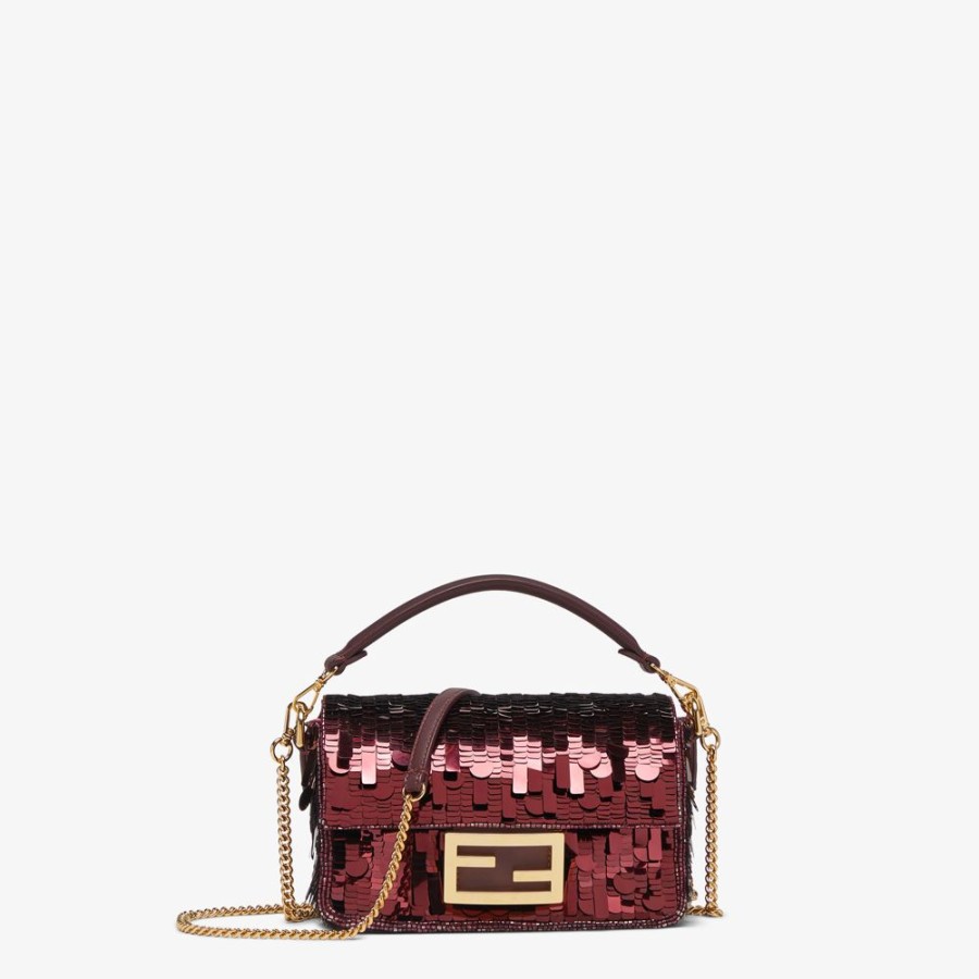 Donna Fendi Borse Mini | Borsa In Pelle E Paillette Bordeaux