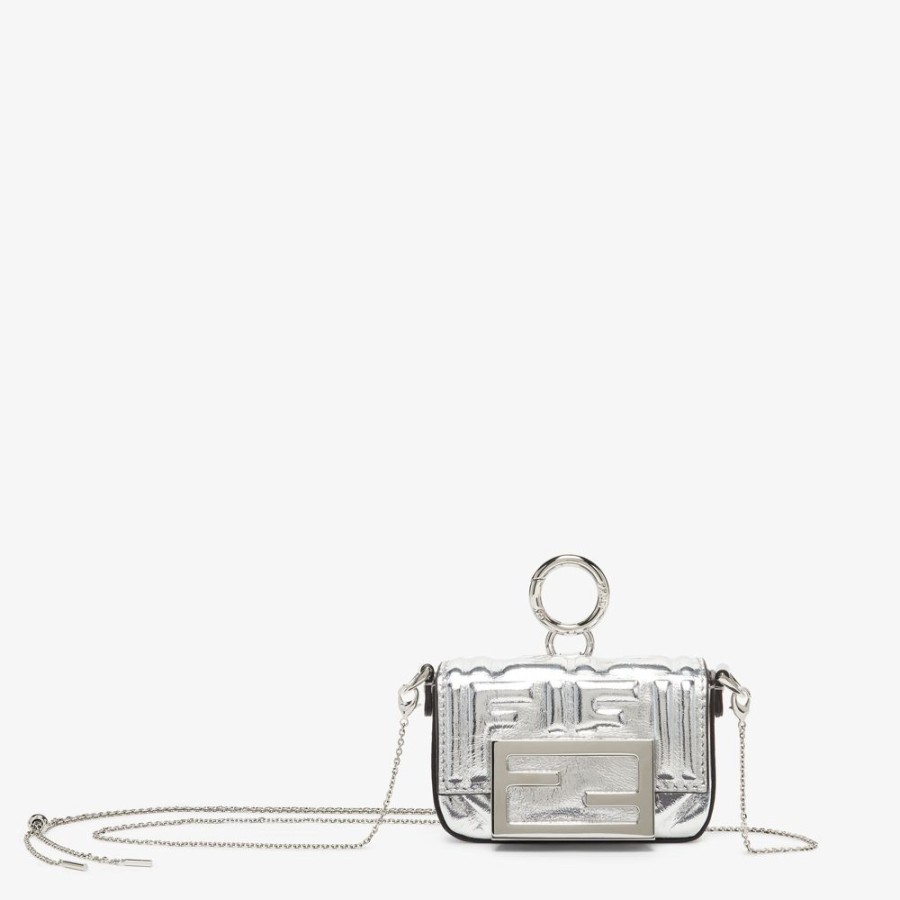 Donna Fendi Miniature Bags | Charm In Pelle Argento Craquele