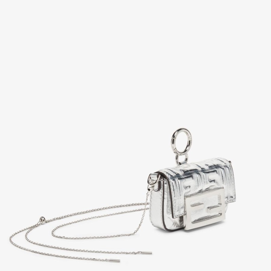 Donna Fendi Miniature Bags | Charm In Pelle Argento Craquele