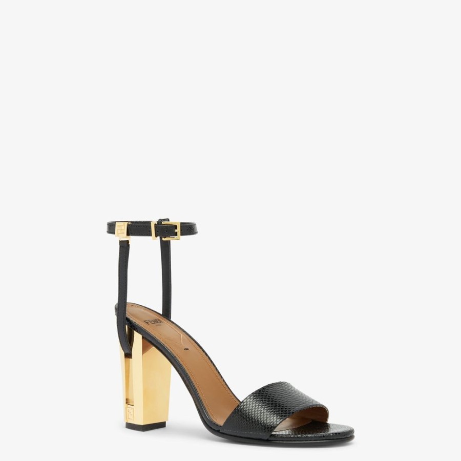 Donna Fendi Slides E Sandali | Sandalo Con Tacco Alto In Karung Nero