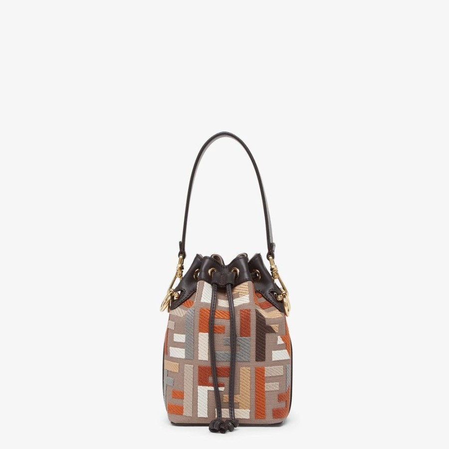 Donna Fendi Borse Mini | Minibag In Canvas Multicolor Con Ricamo Ff