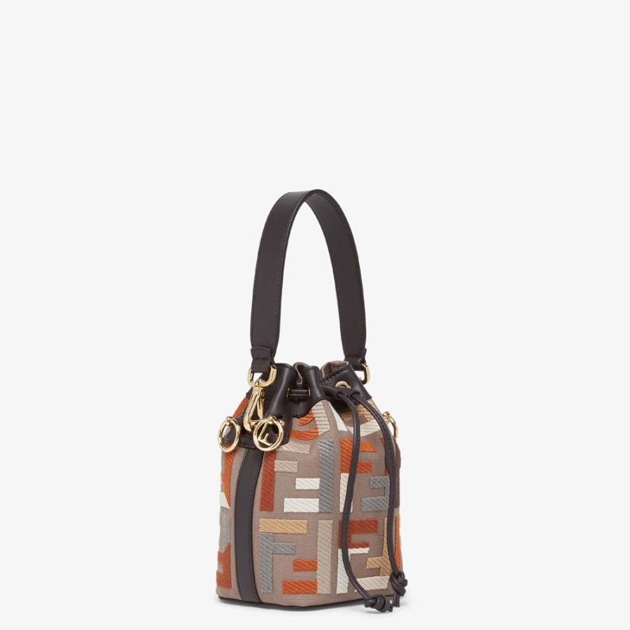 Donna Fendi Borse Mini | Minibag In Canvas Multicolor Con Ricamo Ff