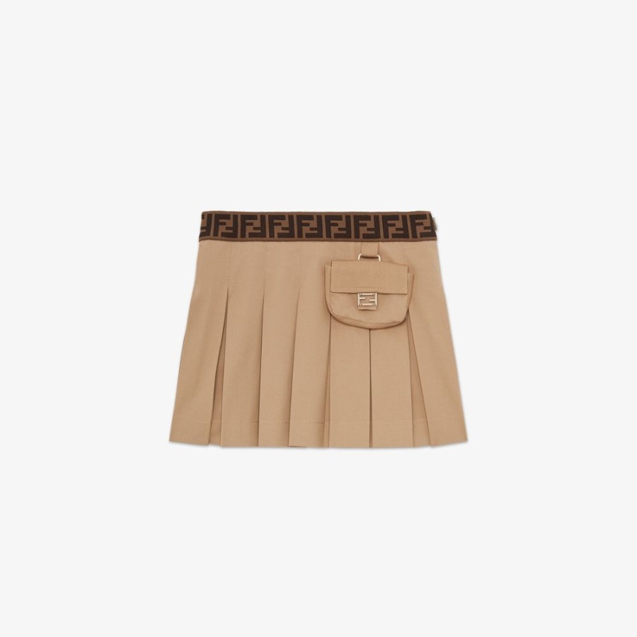 Bambini Fendi Abbigliamento | Mini Gonna Junior In Gabardina Beige