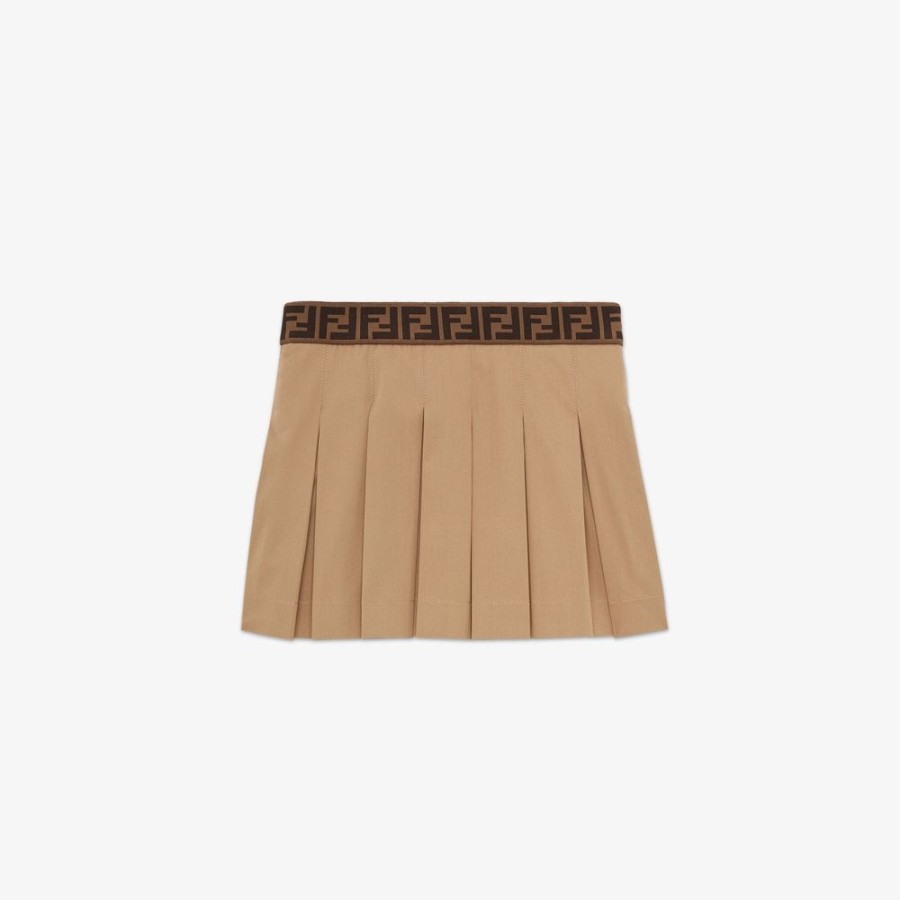 Bambini Fendi Abbigliamento | Mini Gonna Junior In Gabardina Beige