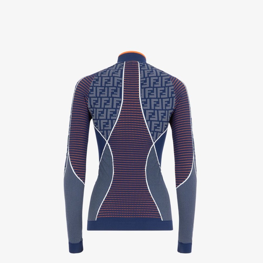 Donna Fendi Skiwear | Maglia In Tessuto Tecnico Ff Blu