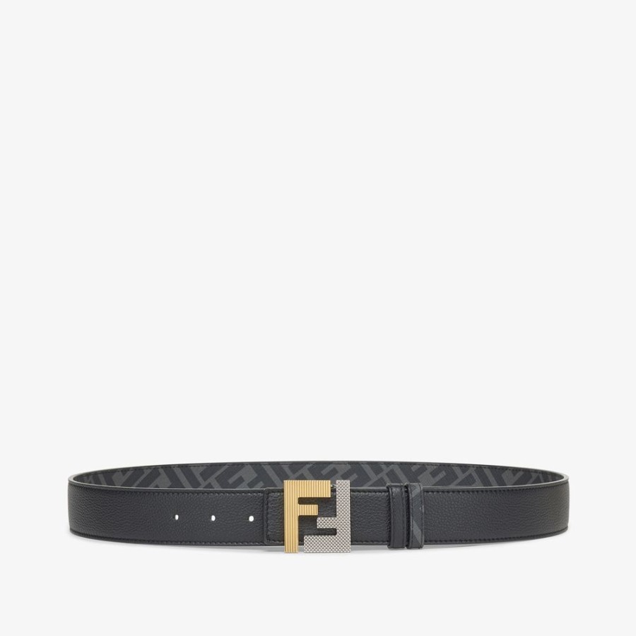 Uomo Fendi Cinture | Cintura Reversibile In Pelle Nera