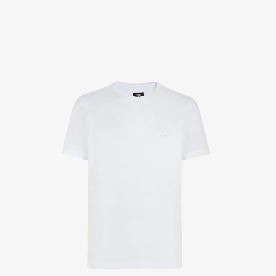 Uomo Fendi T-Shirt E Polo | T-Shirt In Jersey Bianco