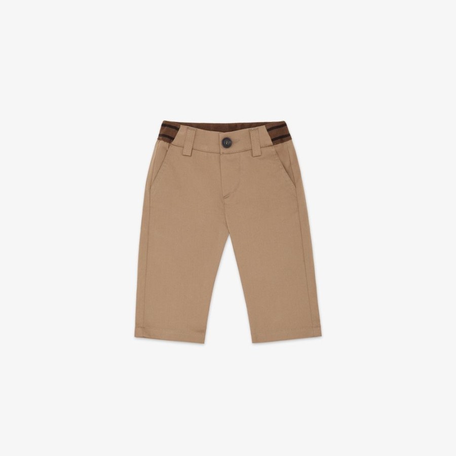 Bambini Fendi Bambina | Pantalone In Cotone Beige Con Dettaglio Del Logo