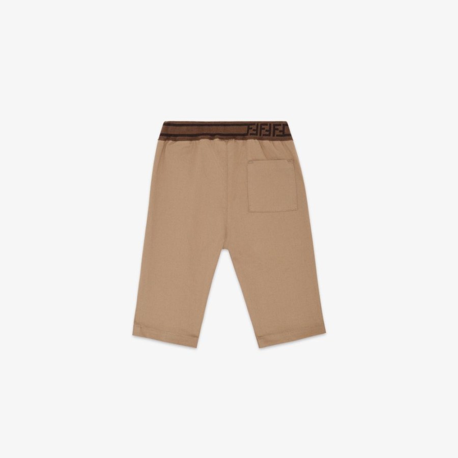 Bambini Fendi Bambina | Pantalone In Cotone Beige Con Dettaglio Del Logo