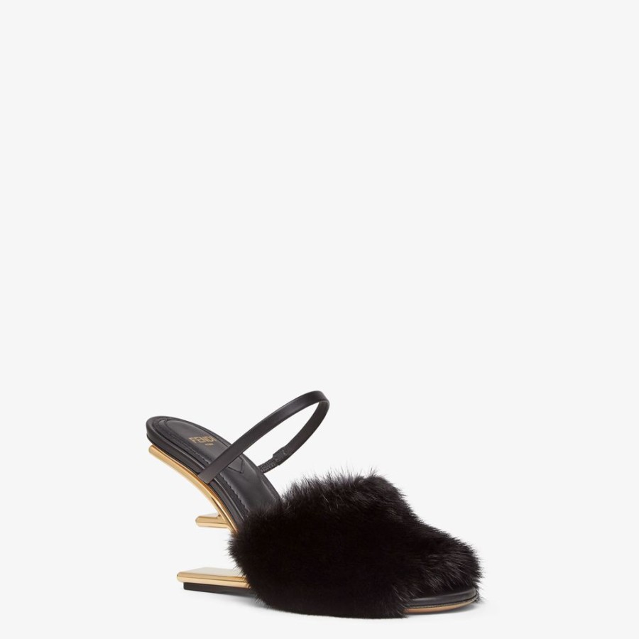 Donna Fendi Slides E Sandali | Sandalo Tacco Alto In Visone Nero