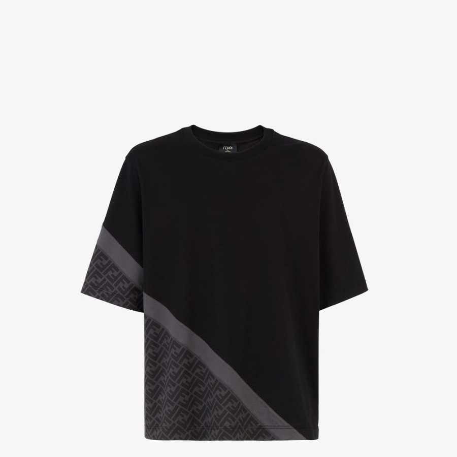 Uomo Fendi T-Shirt E Polo | T-Shirt In Jersey Nero Fendi Diagonal