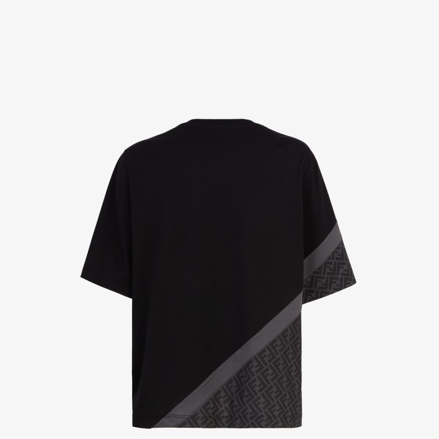 Uomo Fendi T-Shirt E Polo | T-Shirt In Jersey Nero Fendi Diagonal