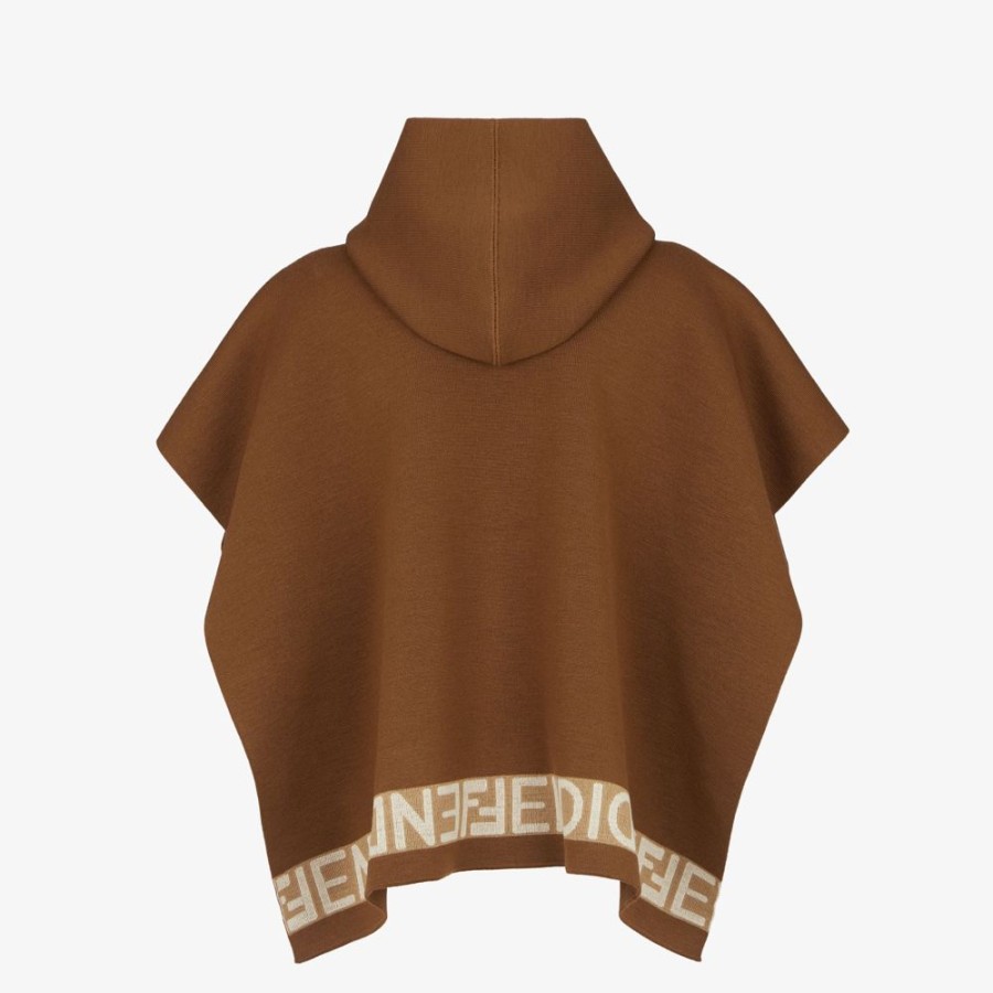 Donna Fendi Sciarpe E Poncho | Poncho In Lana Marrone E Beige