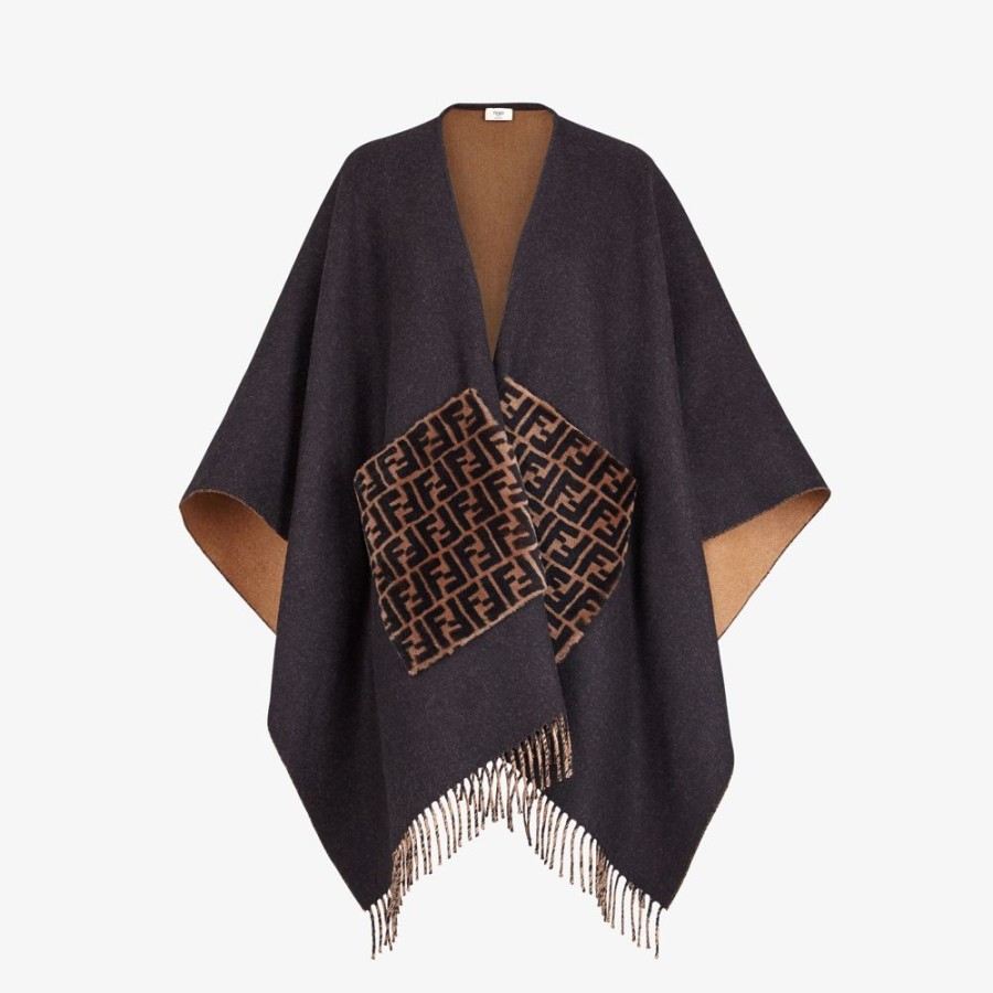 Donna Fendi Sciarpe E Poncho | Poncho In Lana E Cashmere Nero