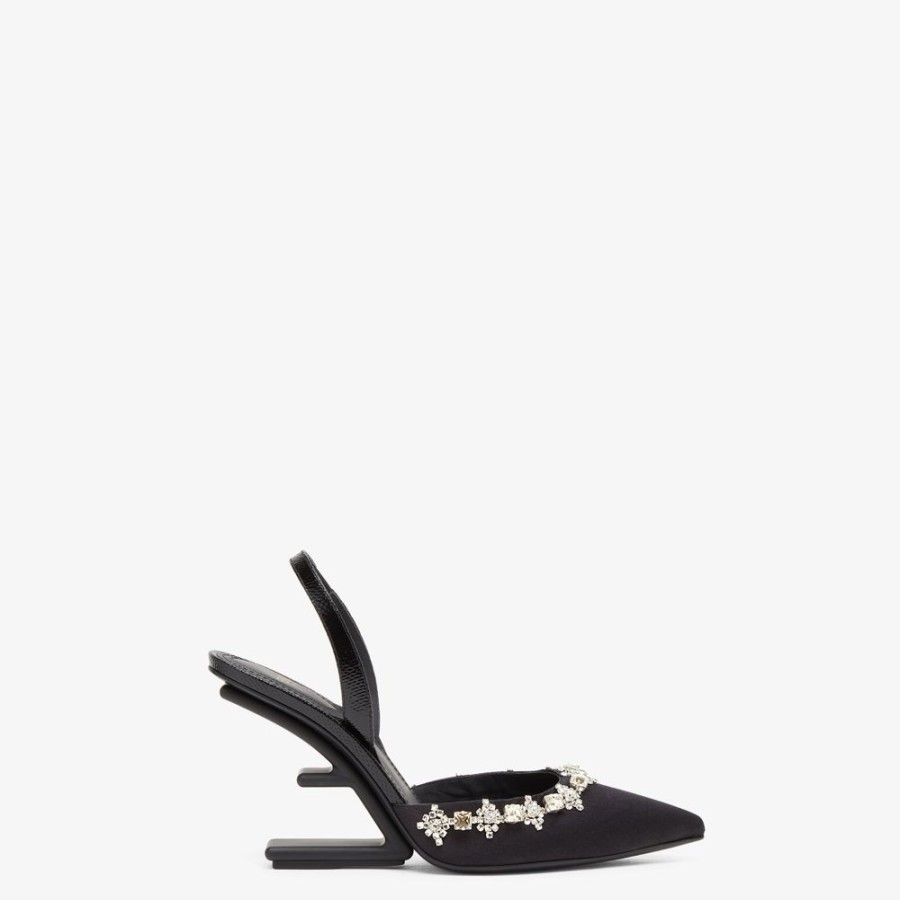 Donna Fendi Decollete | Slingback Tacco Alto In Raso Nero