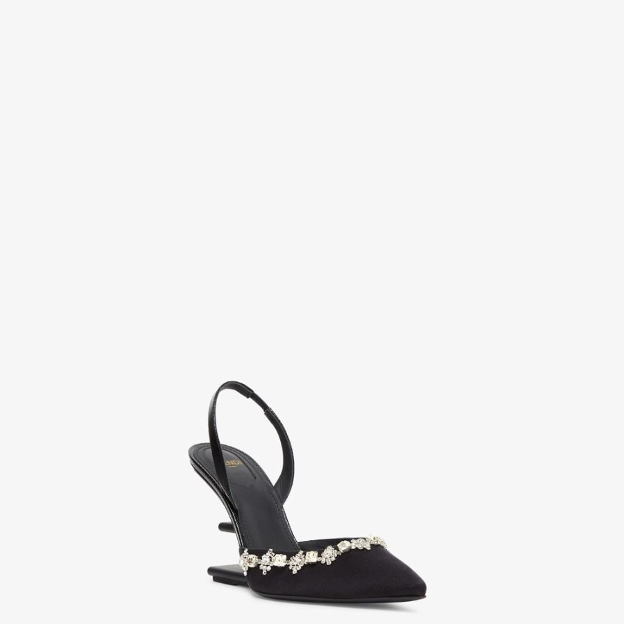 Donna Fendi Decollete | Slingback Tacco Alto In Raso Nero