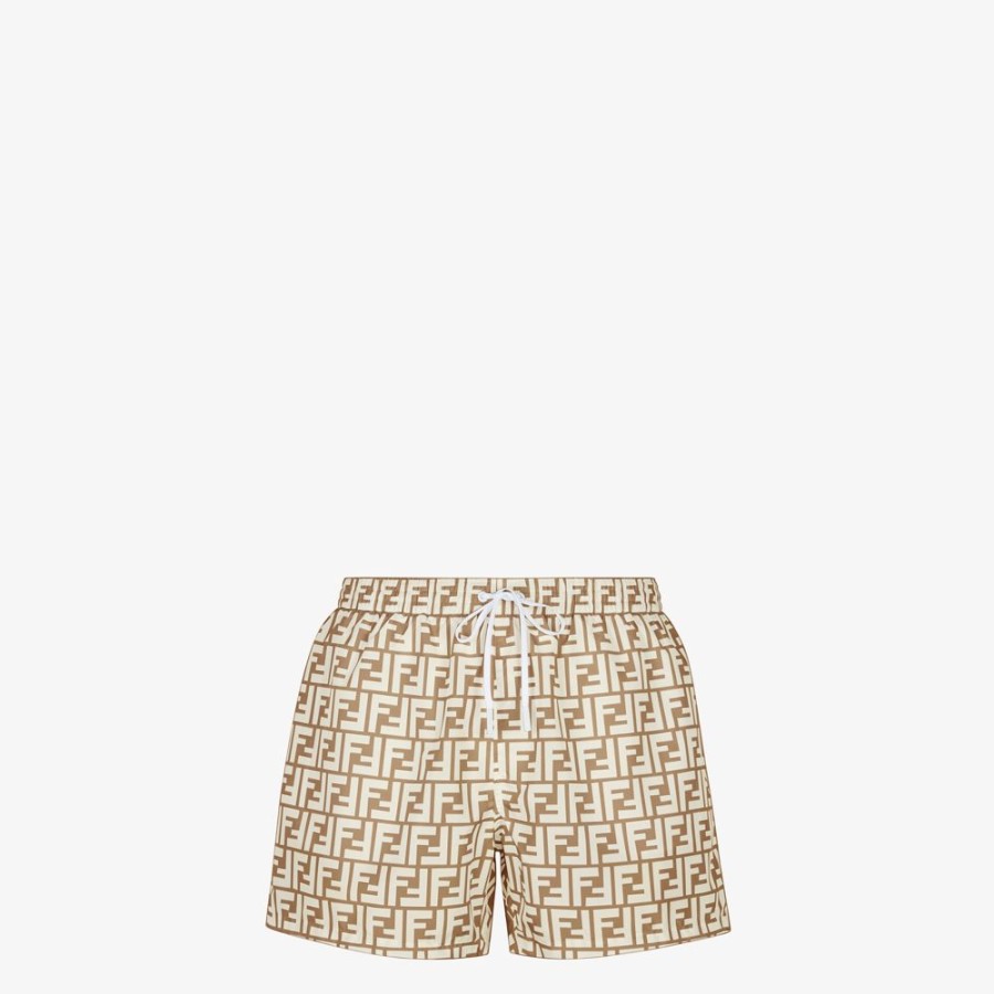 Uomo Fendi Swimwear | Short In Nylon Beige