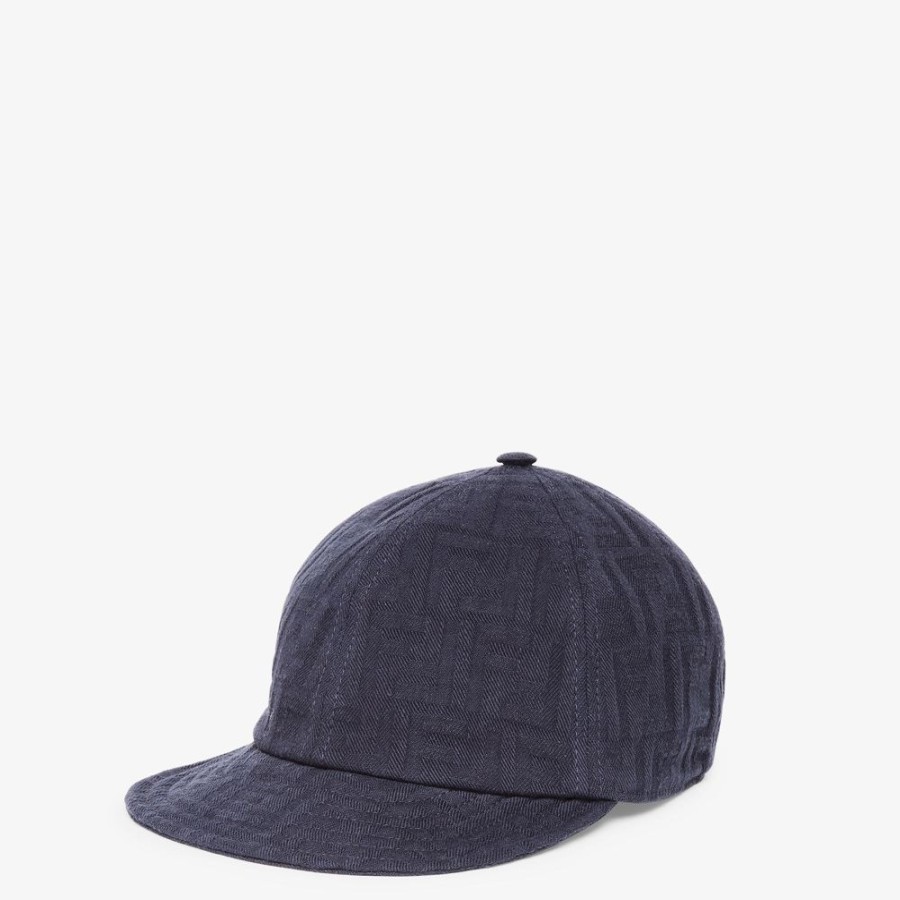 Uomo Fendi Cappelli E Guanti | Baseball Cap In Denim Blu