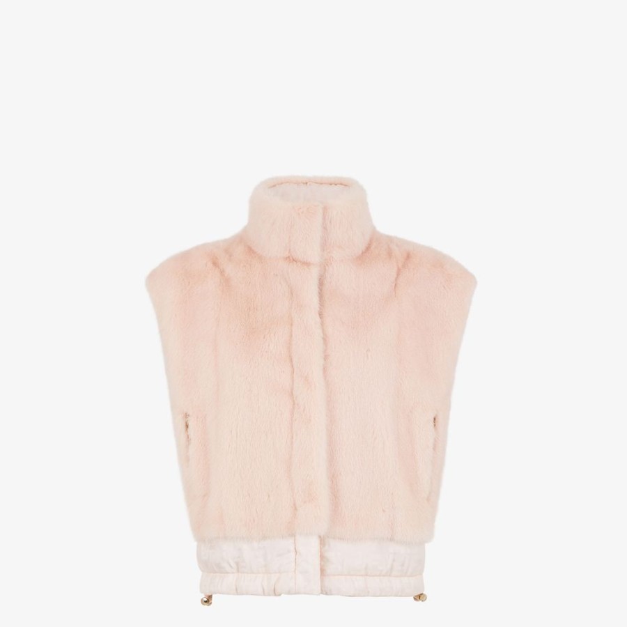 Donna Fendi Cappotti E Capispalla | Gilet In Visone E Nylon Rosa