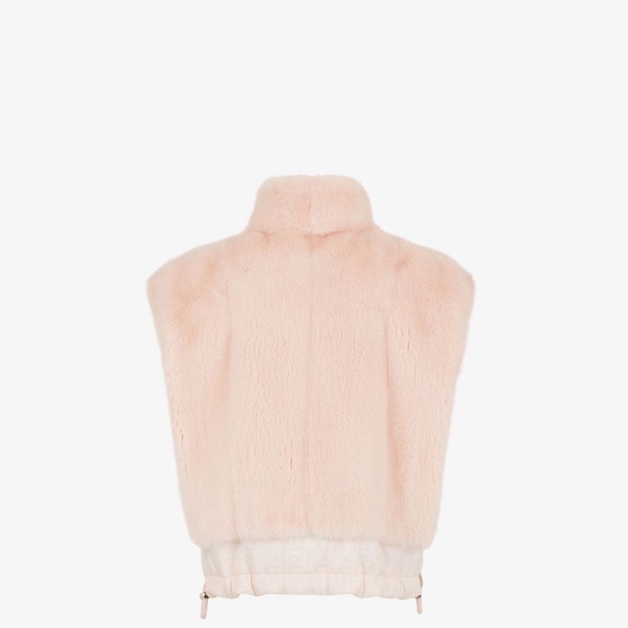 Donna Fendi Cappotti E Capispalla | Gilet In Visone E Nylon Rosa