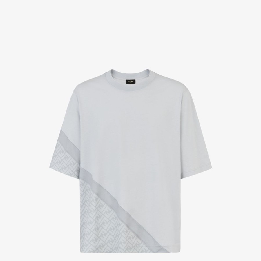 Uomo Fendi T-Shirt E Polo | T-Shirt In Jersey Grigio Fendi Diagonal