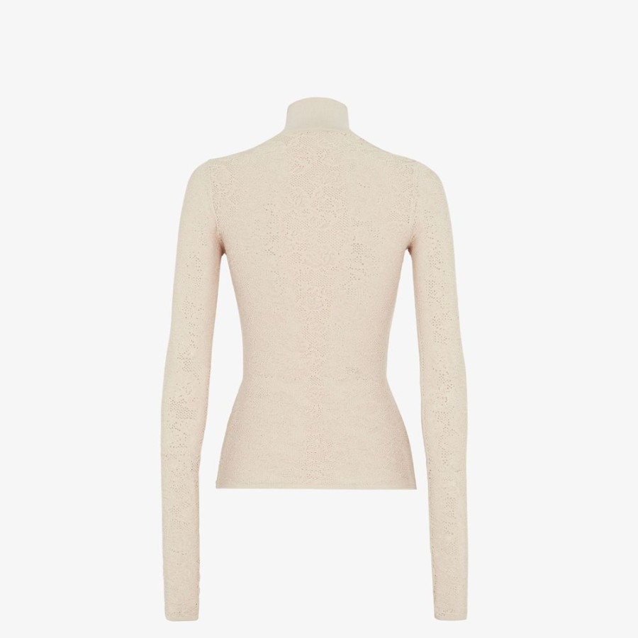 Donna Fendi Maglieria | Maglia In Viscosa Ricamata Beige