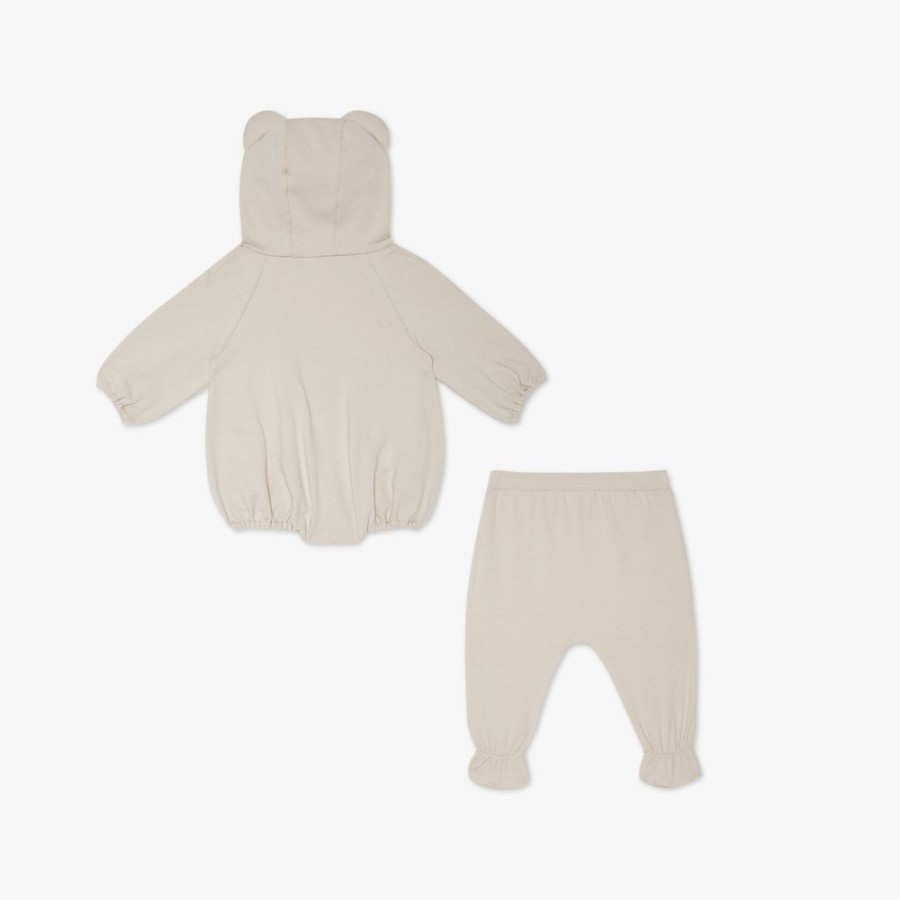 Bambini Fendi Bambina | Set Baby In Jersey Beige Con Stampa Orso