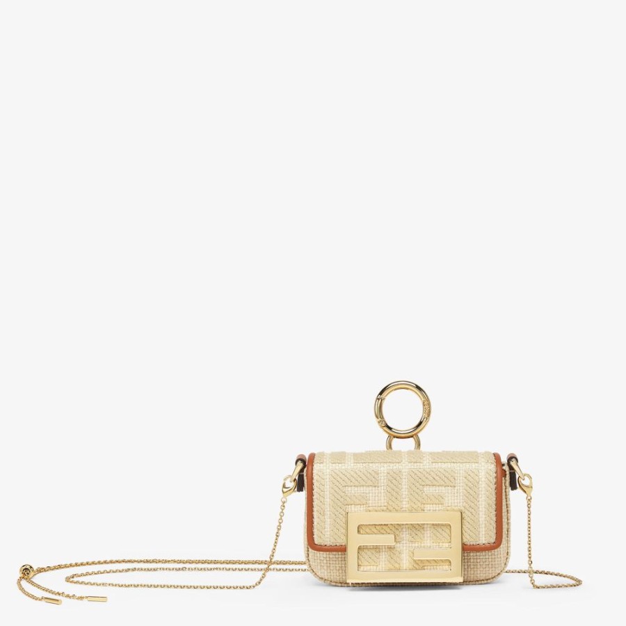 Donna Fendi Miniature Bags | Charm In Rafia Naturale