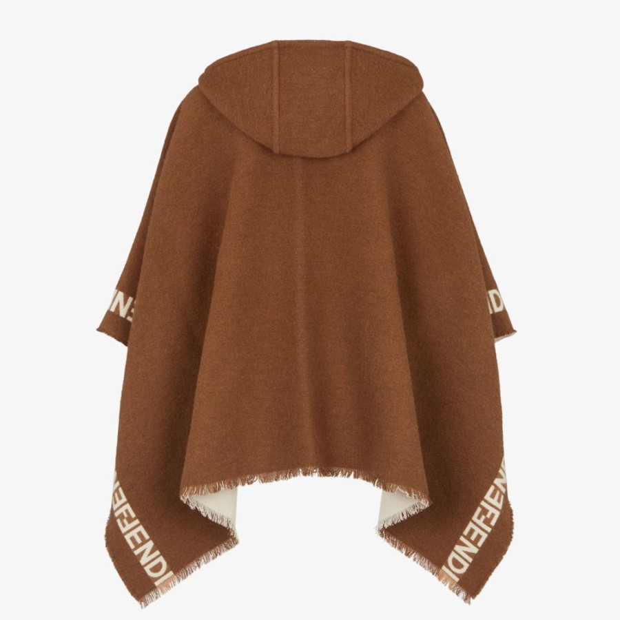 Donna Fendi Sciarpe E Poncho | Poncho In Lana Marrone E Beige